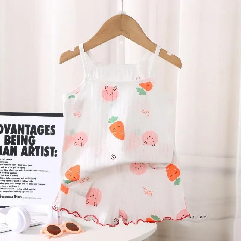 Ensemble haut et short pour enfants, gilet fin en coton pour bébé, sans manches, vêtements de détent