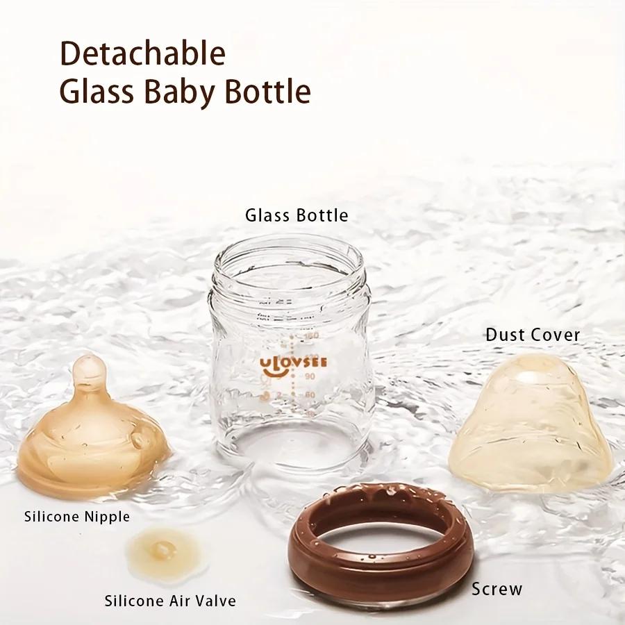 Biberons en verre borosilicate de 4oz,8oz, biberon à col large avec trou/vanne d'équilibre de l'air 
