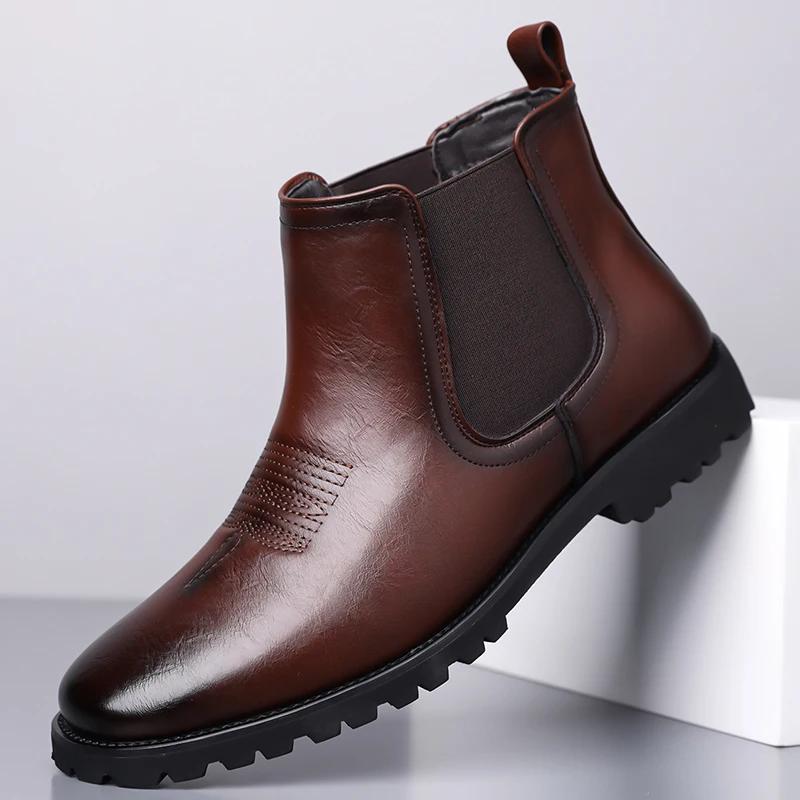 Bottes en cuir pour hommes, style britannique, confortables, décontractées, à semelle épaisse, antid