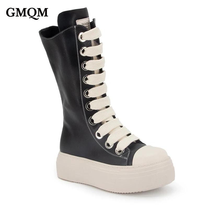 GMQM femmes bottes hautes à lacets fermeture éclair talons hauts noir plate-forme bottes bout rond s