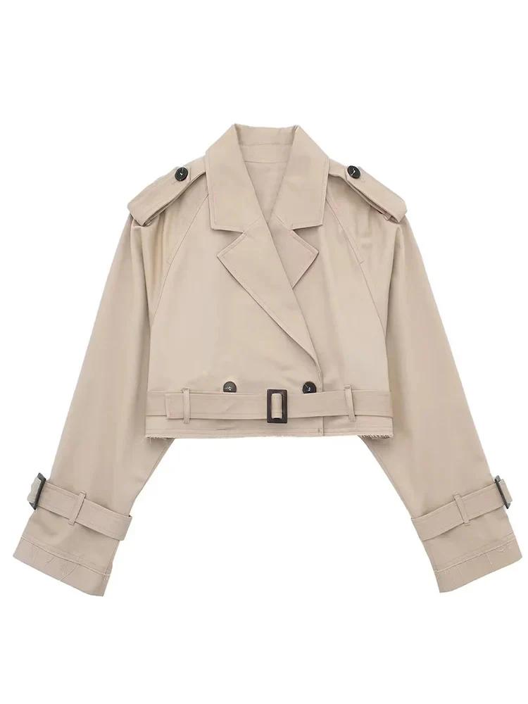 HH 2025 femmes ceinture recadrée Trench printemps veste Vintage Streetwear Double boutonnage à manch