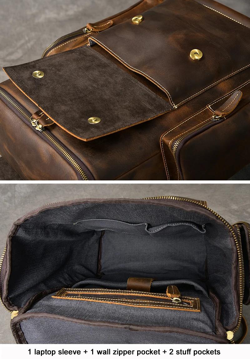 Vintage Crazy Horse en cuir véritable sac à dos hommes en cuir sac à dos escalade sac à dos mâle gra