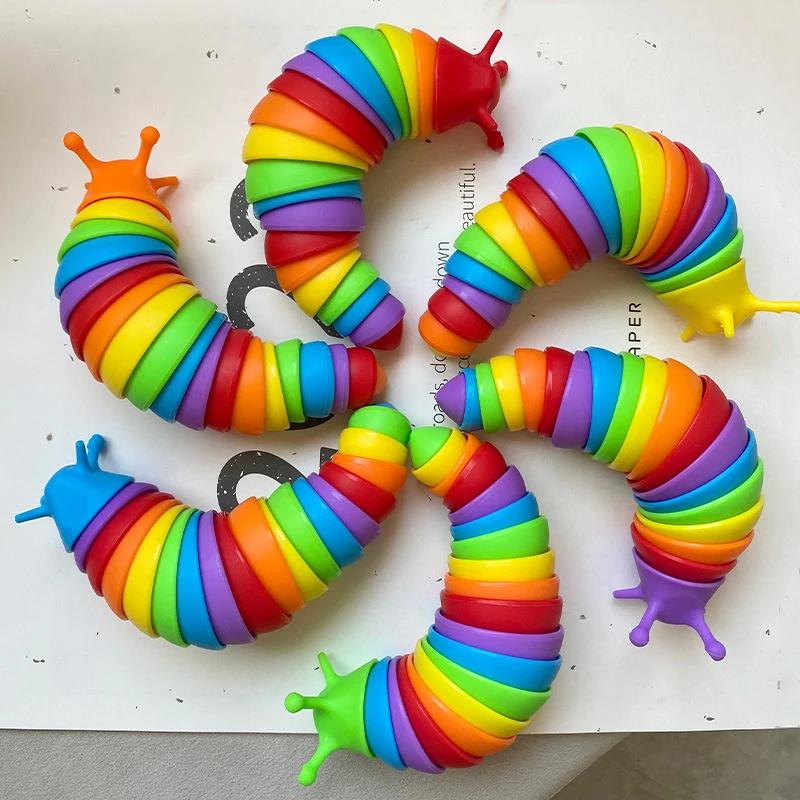 Jouet 3D Slug Fidget coloré, jouet d'escargot articulé, Flexible, soulagement de tous âges, jouets s