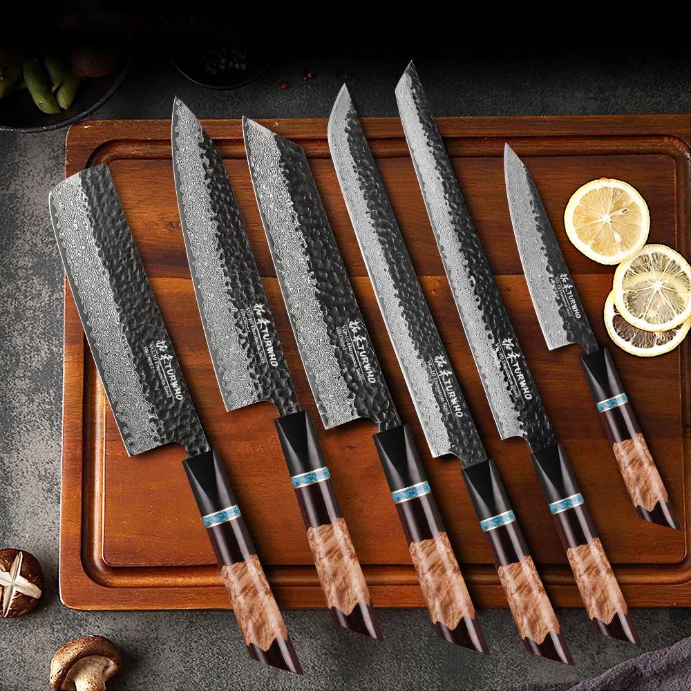TURWHO couteaux de cuisine forgés à la main en acier damas VG10 couteau de Chef japonais Kiritsuke N