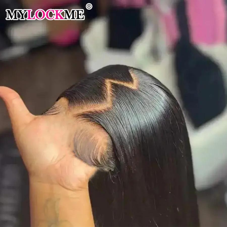 Perruque Lace Front Wig sans colle naturelle, cheveux lisses, 13x6, 30 32 34 36 pouces, densité 180,