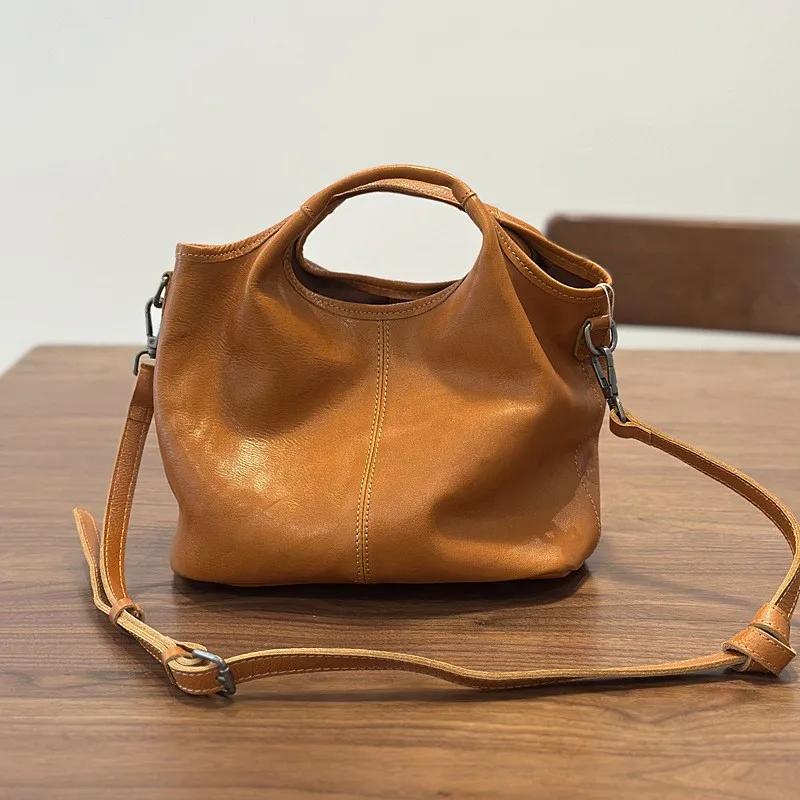 Sac à main pour femme Johnature 2026 Automne Nouveau en cuir véritable Sac rétro en cuir de vache so
