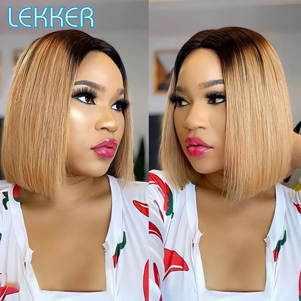 Lekker Ombre Blonde courte droite Bob 13x1 T dentelle avant 100% perruques de cheveux humains pour l