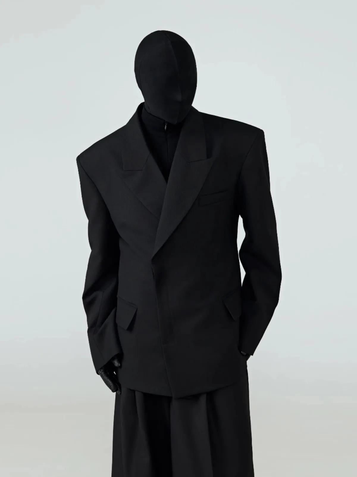 Mauroicardi printemps automne noir ajusté Blazers pour hommes pointe revers épaulettes bouton unique
