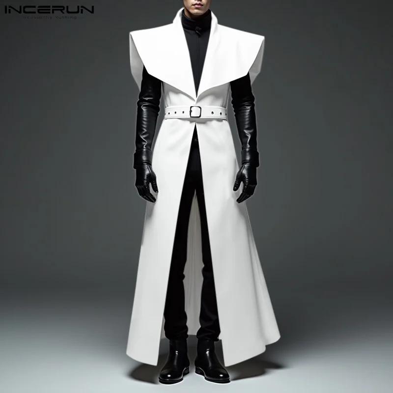 INCERUN hommes Style Long Trench revers sans manches couleur unie décontracté mâle Cardigan avec cei