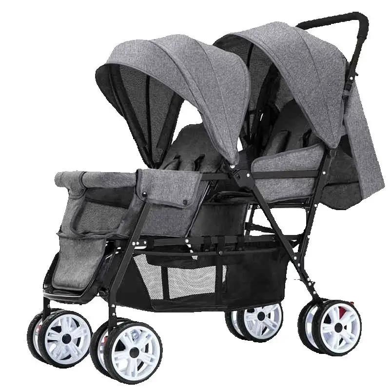 STOCK ue poussettes jumeaux Double enfants deux sièges poussettes chariot pliable vente en gros bébé