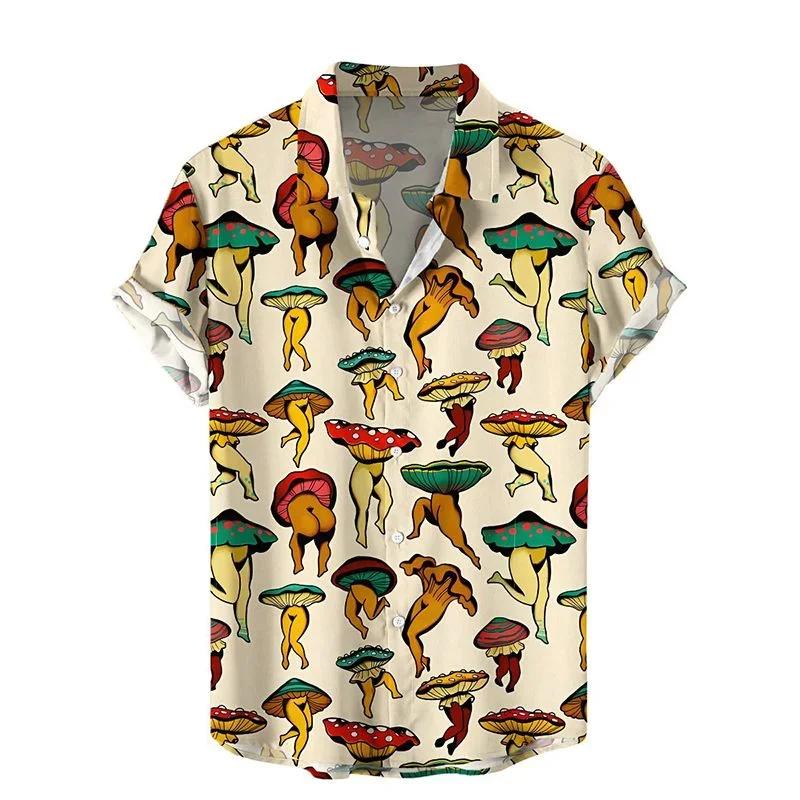 Nouvelles Chemises Hawaïennes Courtes pour Hommes 2026, Style 3D, Imprimé Champignons, Tendance, Coo