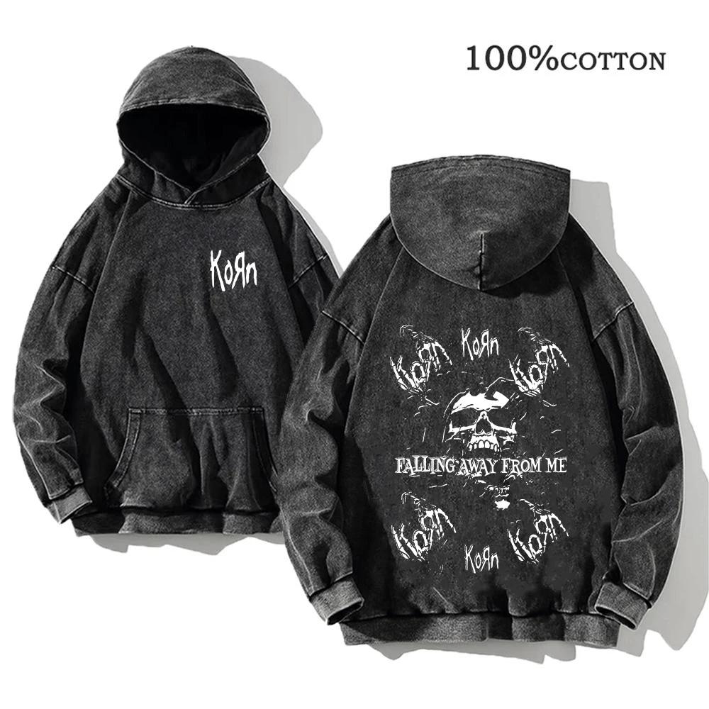 Korn Rock Band World Tour sweats à capuche Vintage lavé hommes sweats coton Hip Hop Streetwear pull 