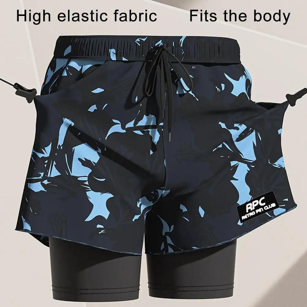 Maillot de bain 2 en 1 pour hommes, avec doublure de Compression, extensible, séchage rapide, short 