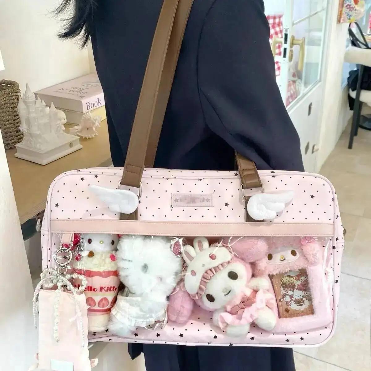 Nouveau Sac à Bandoulière Ita Grande Capacité en Dentelle, Style Lolita, avec Poche Transparente, Y2