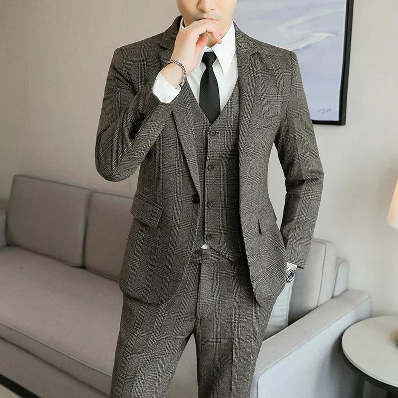 Costume de mariage et de travail pour homme en chanvre et coton, coupe ajustée, style mode, affaires