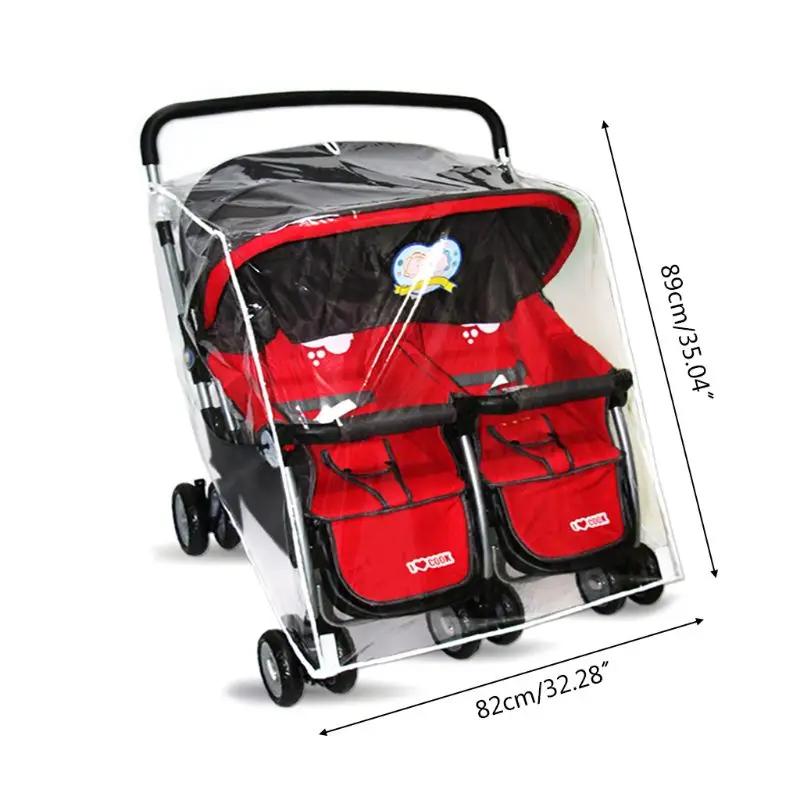 Housse pluie pour poussettes bébé, pour jumeaux, imperméable transparent, pare-vent poussière