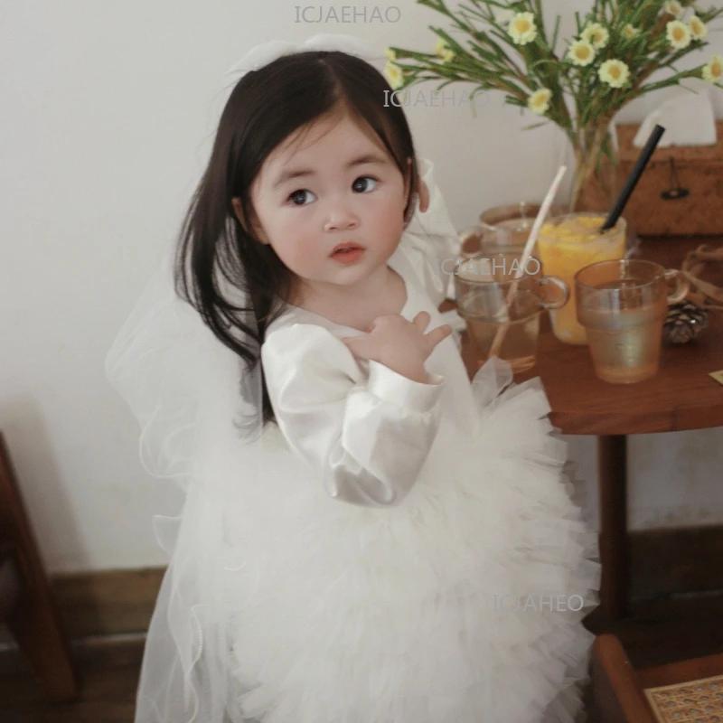 Robe de mariée blanche pour enfants 2026, tenue de cérémonie pour enfant, robe de demoiselle d'honne