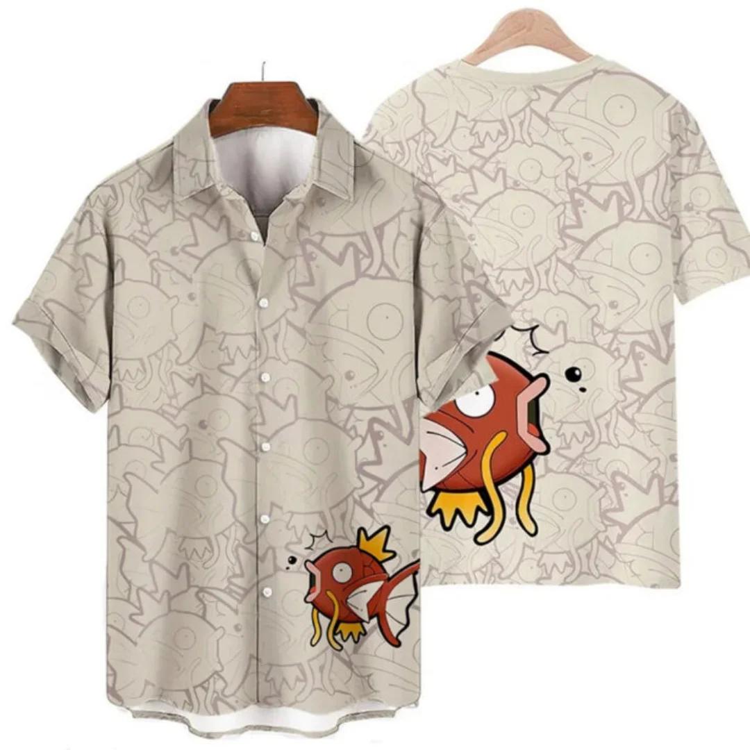 Chemise Pokémon Magikarp Aloha 2026 – T-shirt Hawaïen Unique Anime pour Homme, Vêtement d'Été Décont