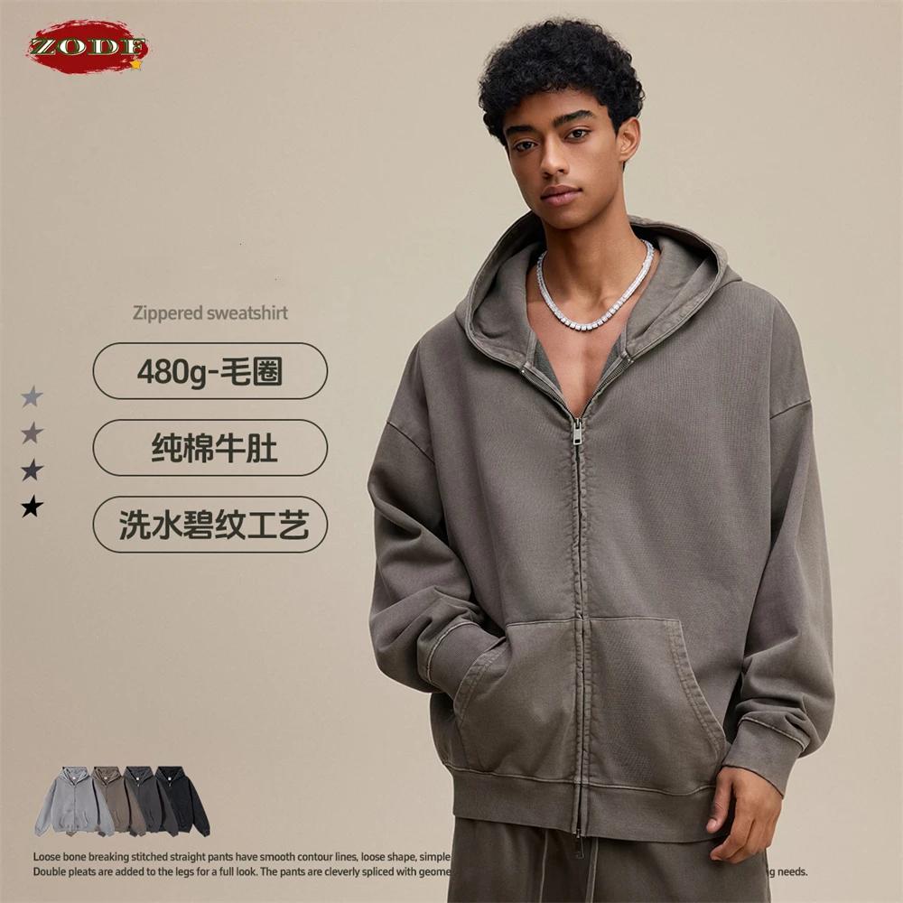 ZODF 2025 automne hommes poids lourd 480gsm sweats à capuche unisexe rétro lavé Terry coton en détre