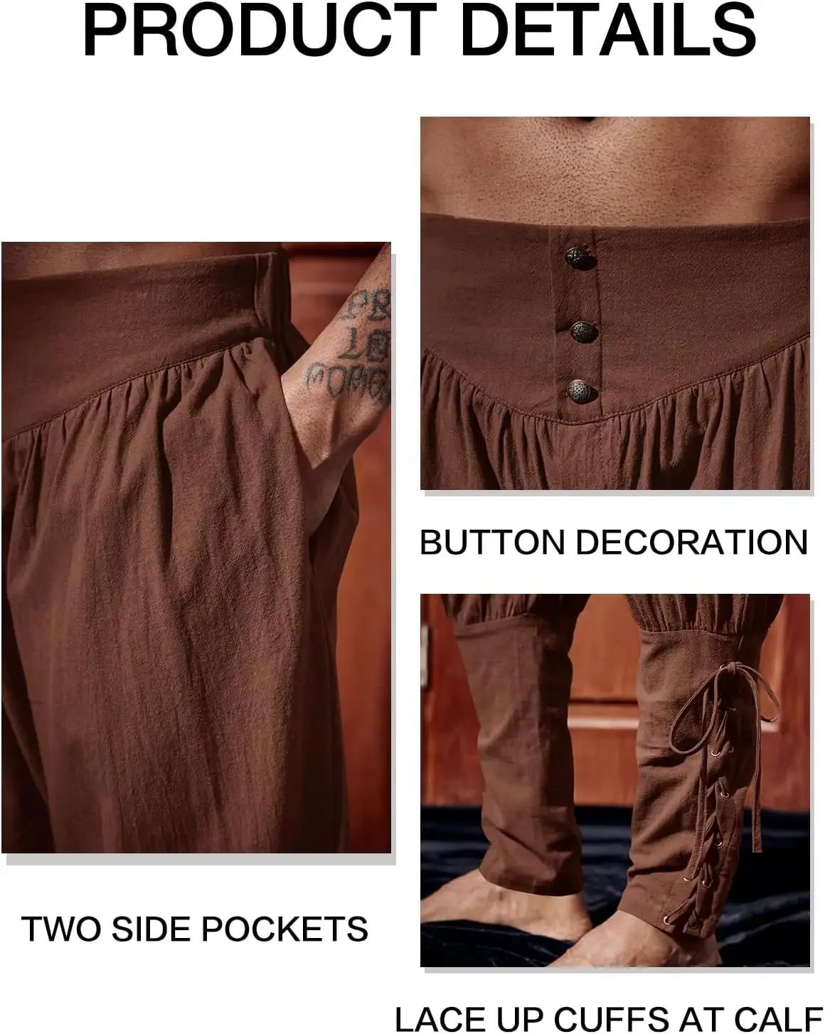 Pantalon de cheville médiéval pour hommes, pantalon de Pirate Viking de la Renaissance, à lacets, co