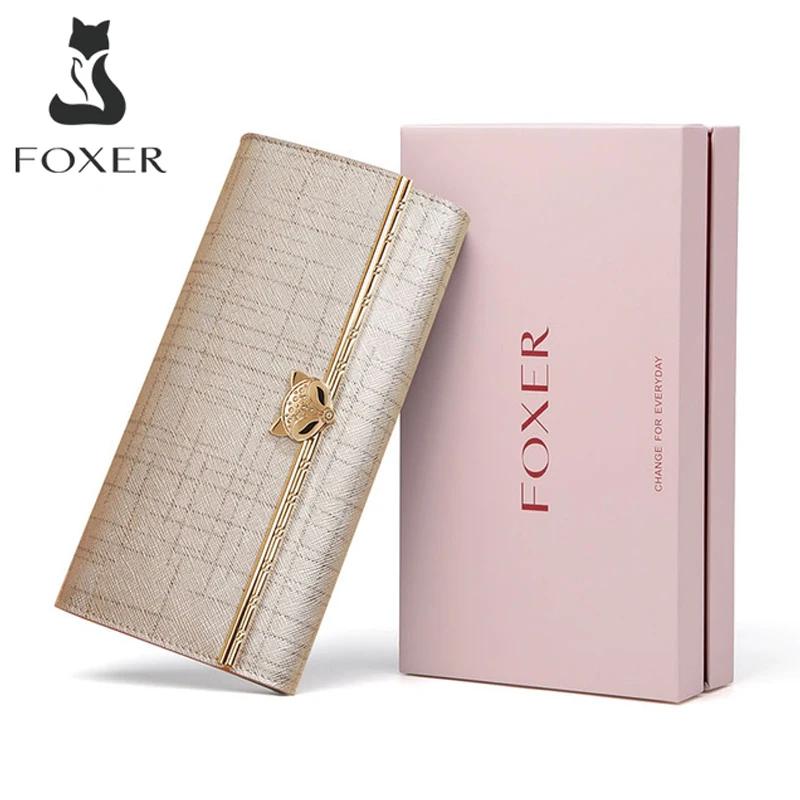 FOXER marque femmes portefeuille Long en cuir fendu dame pochettes de luxe porte-monnaie femme mode 