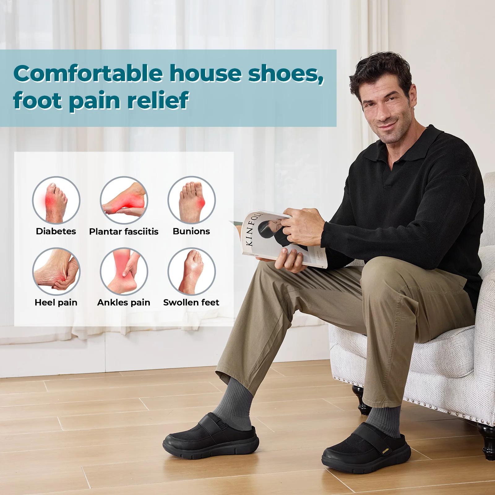 FitVille – pantoufles larges pour hommes, mules à enfiler, sabots pour pieds enflés, sangle réglable