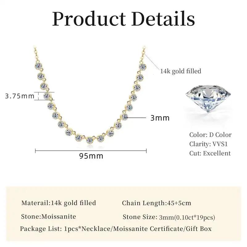 Collier style bulle en moissanite étincelante de 3 mm, collier ras du cou en or 14 carats pour femme