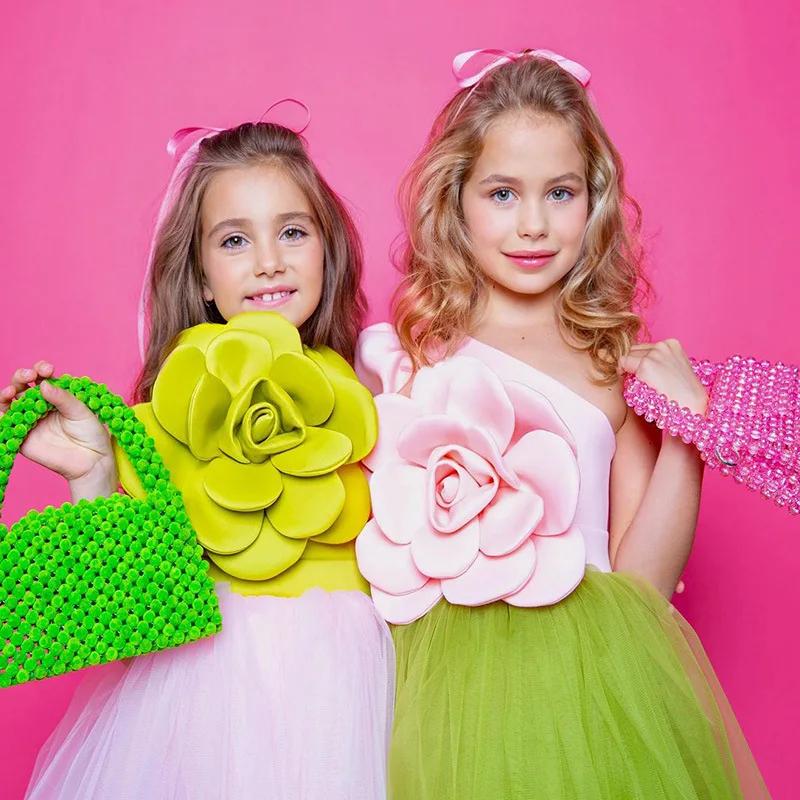 Robe de princesse 3D à fleurs pour enfants 2026, tenue de soirée formelle à manches courtes pour pet