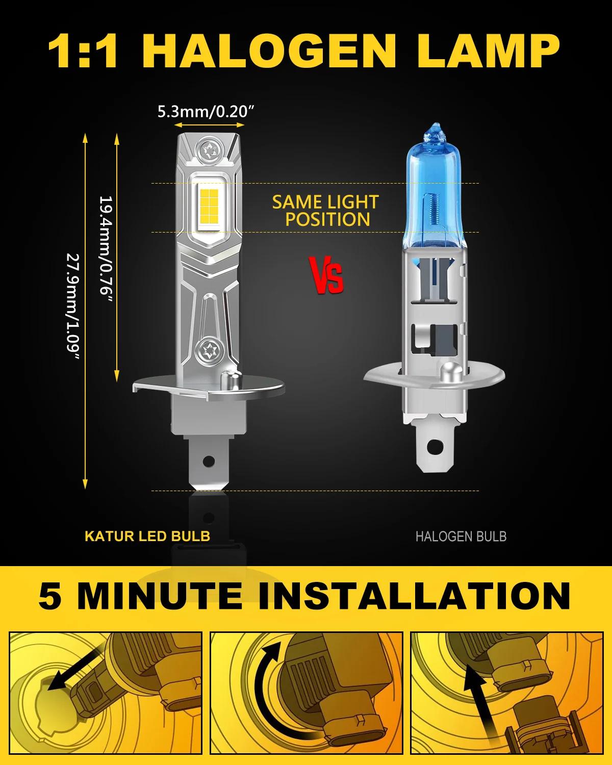 Katur-Ampoule de Sauna LED H1, Résistante à 360, 6500K, Super Lumineux, pour Voiture, Faisceau Haut 
