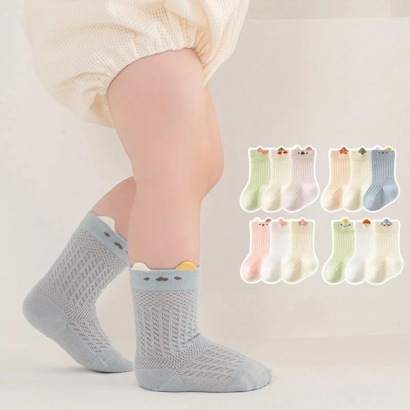 3 paires/lot chaussettes nouveau-né pour fille garçon 0-5 ans été mince coton maille infantile bébé 
