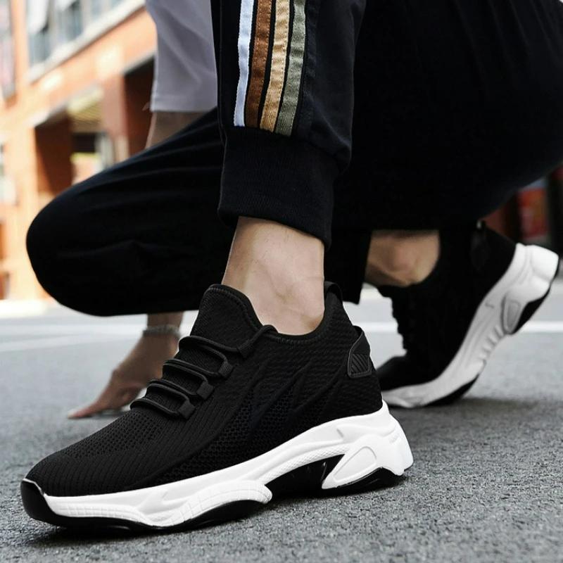 Chaussures pour hommes, baskets rehaussantes de 10 cm, respirantes, décontractées, à lacets, pour la