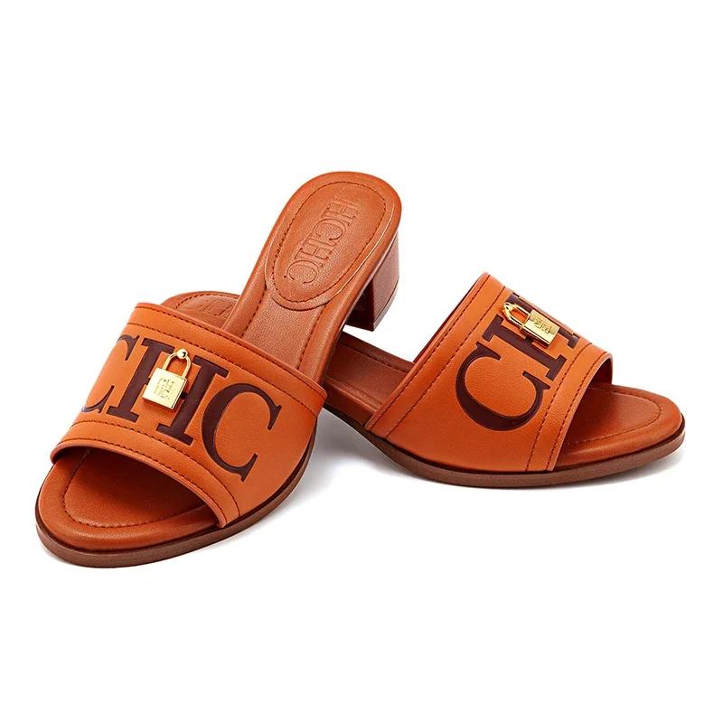 CH mode monogramme imprimé Design élégant femmes pantoufles à talons bas couleur unie haute qualité 