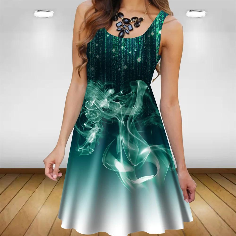 Robe d'été décontractée sans manches pour femmes, mode, ample, Sexy, Mini robe de soirée, imprimé dé