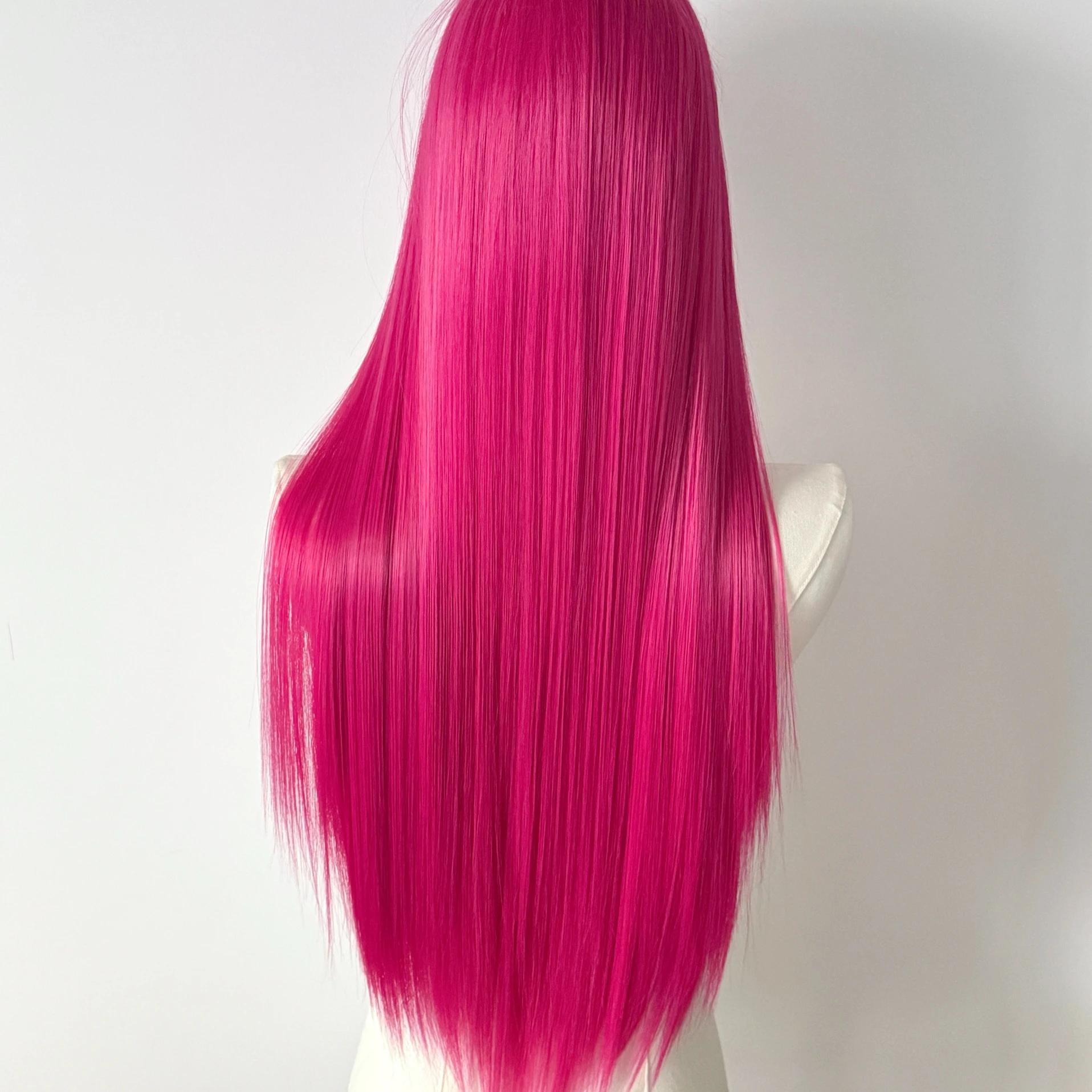 Perruque Lace Front Wig synthétique rose Ashely, 26 pouces, 13x4, longue et lisse, en Fiber résistan
