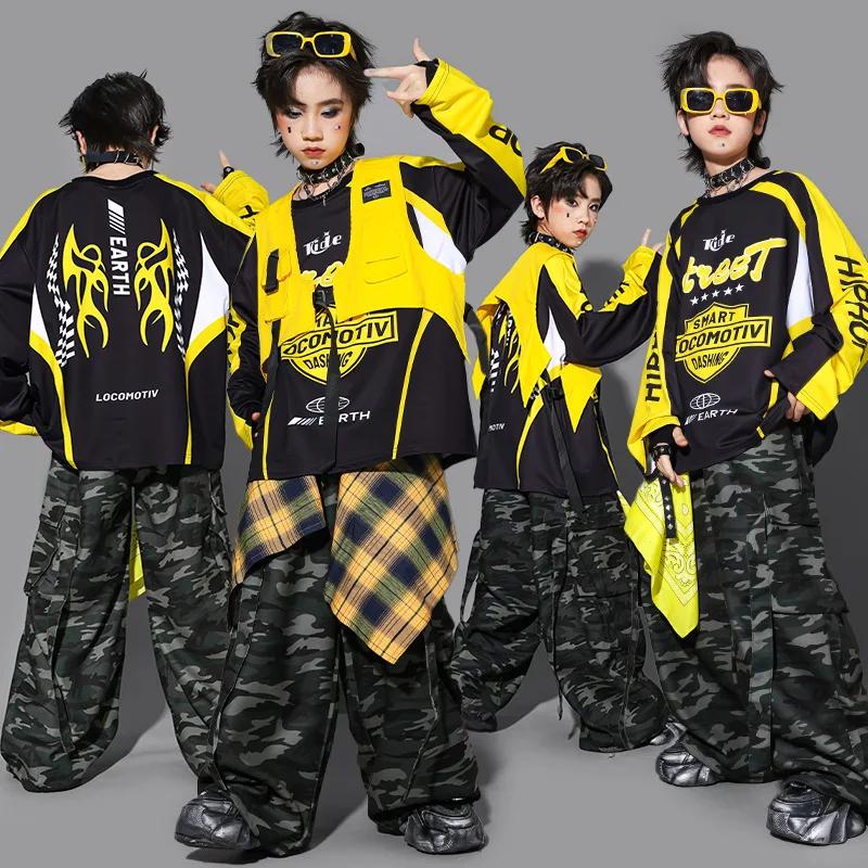 Ensemble de vêtements de danse de rue pour filles, veste K-pop, sweat-shirt, pantalon jaune, costume