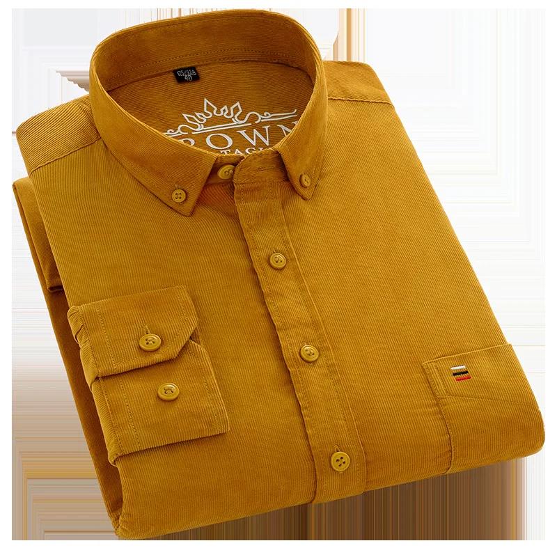 Chemise en velours côtelé pour hommes, grande taille 6XL 7XL, manches longues, basique, décontractée