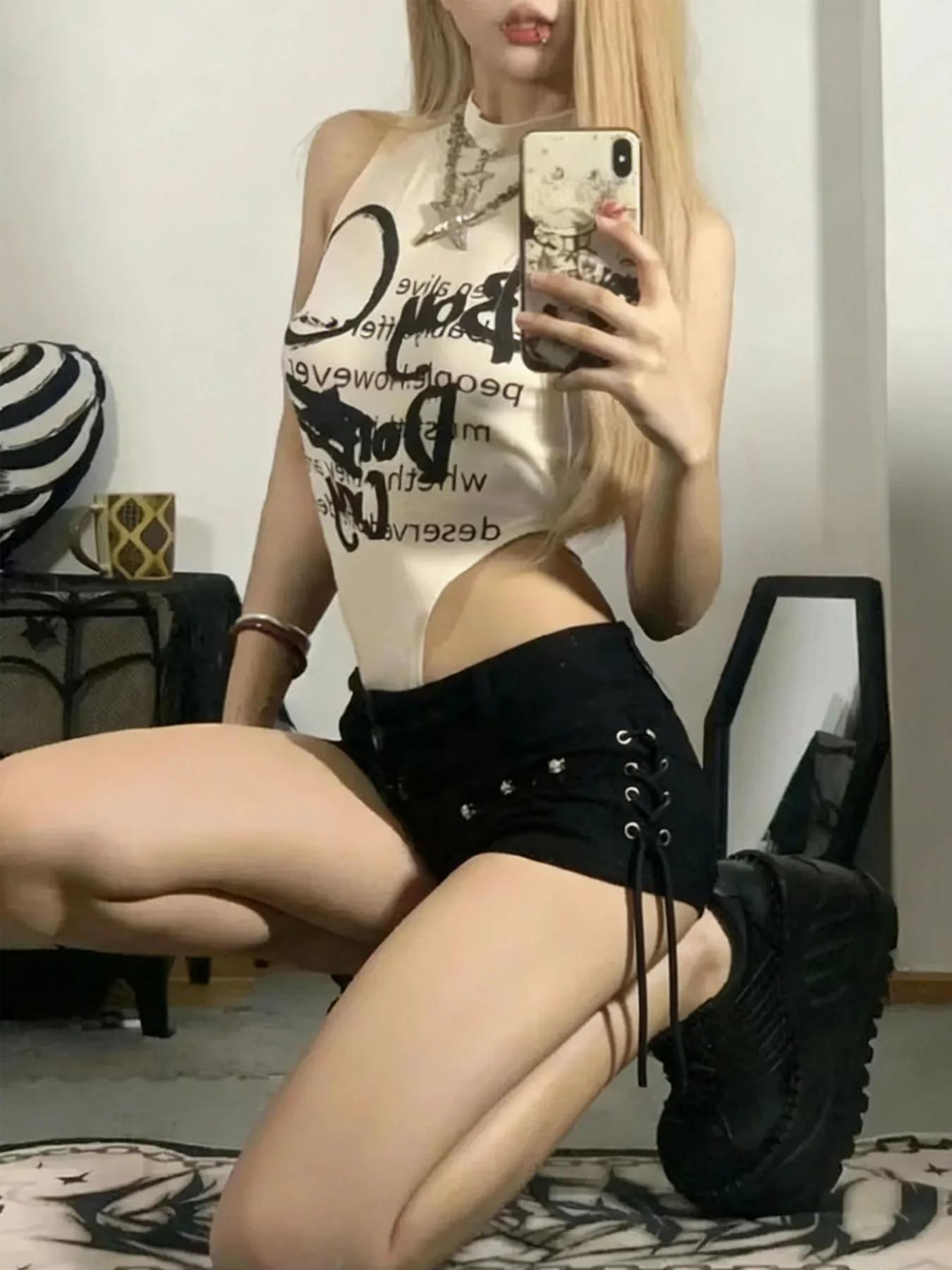 Short slim à lacets pour femmes, streetwear populaire, personnalité, étudiants, mode de vacances, se