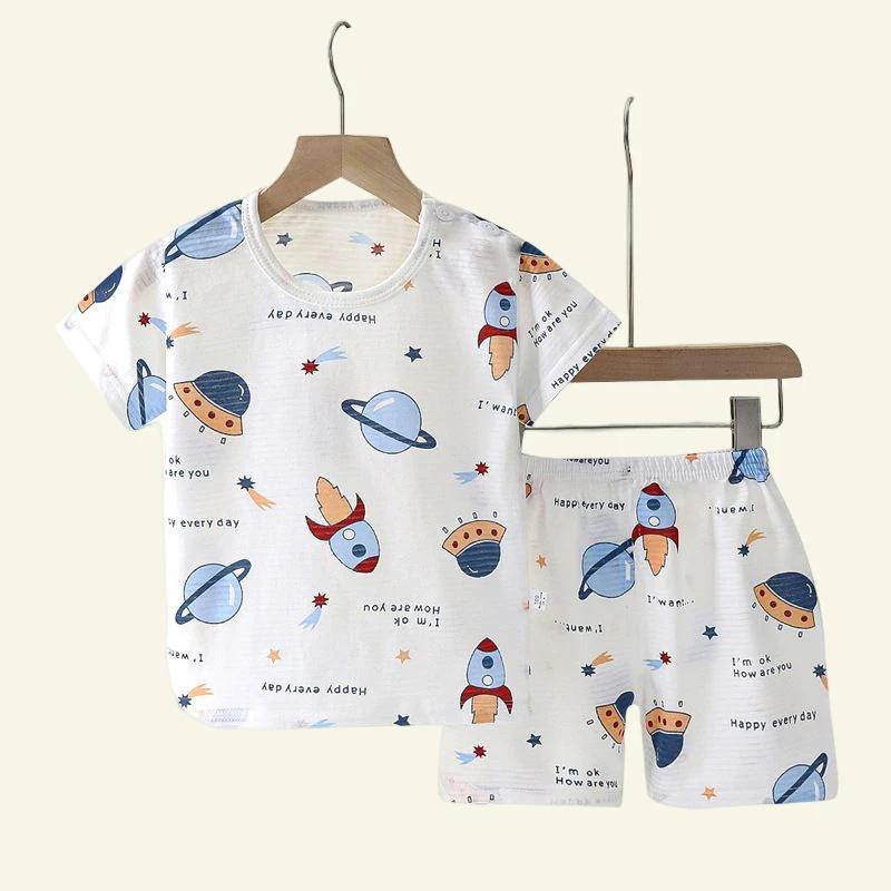 Ensemble de pyjama à manches courtes pour enfants, vêtements de nuit doux et respirants, dessin anim