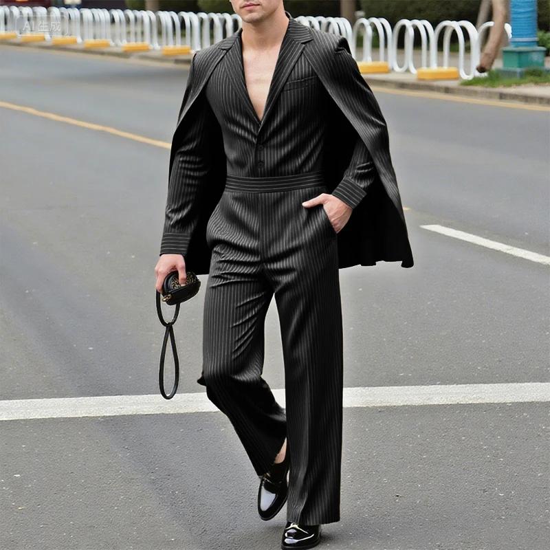 INCERUN hommes rayé ensembles Streetwear élégant à manches longues irrégulière Blazer et pantalon de