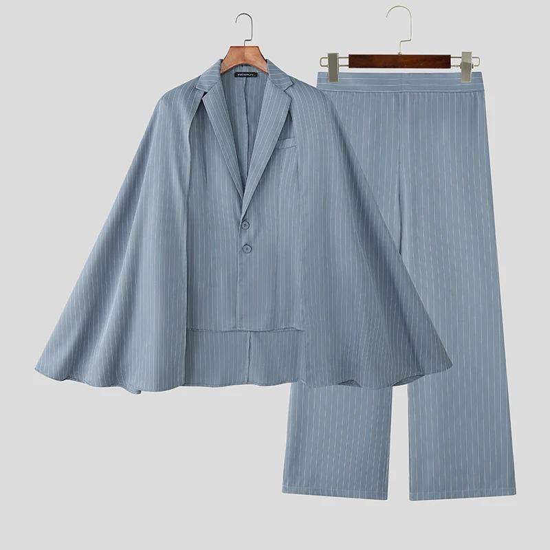 INCERUN hommes rayé ensembles Streetwear élégant à manches longues irrégulière Blazer et pantalon de