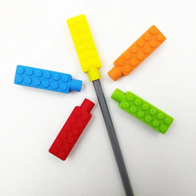 Anneau de dentition amusant en Silicone pour bébé, 5 pièces, capuchon de crayon, jouet sensoriel pou