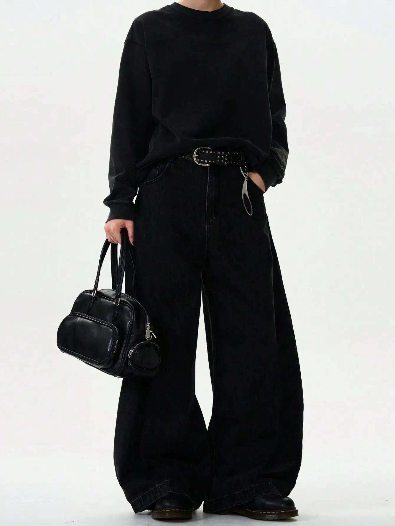 Jeans pour hommes Printemps-Été, style urbain, coupe américaine ample à jambe large, en denim à coup
