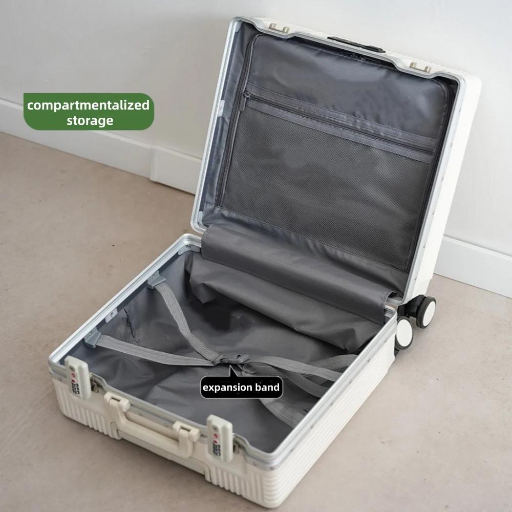 Valise de poche à ouverture avant, cadre en alliage d'aluminium, bagages roulants de 18 pouces, sacs
