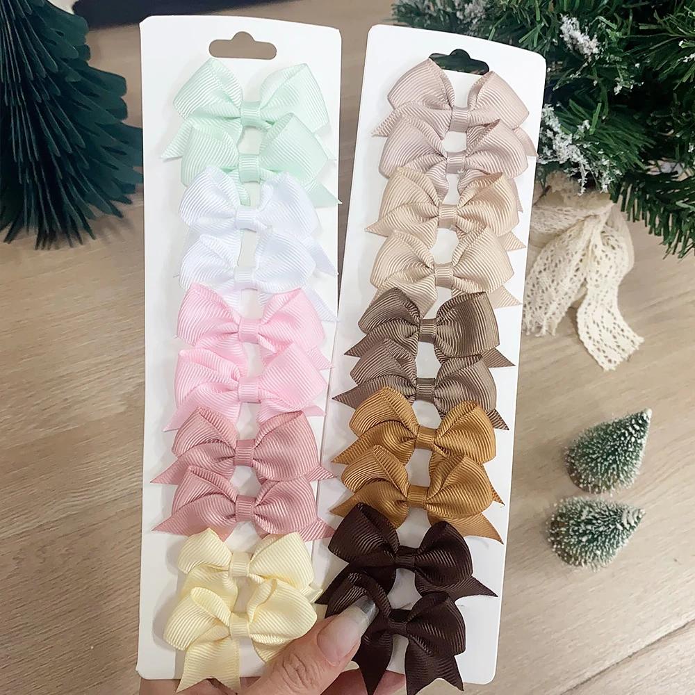 Pinces à cheveux avec nœuds pour enfants, couleur unie, pour bébés filles, ruban fait à la main, épi