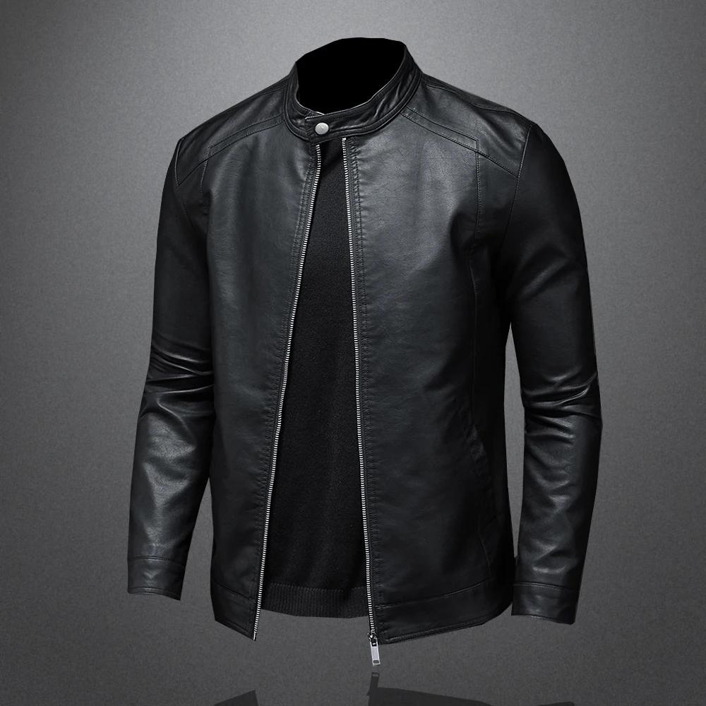 Printemps automne veste en cuir hommes col montant mince veste en cuir Pu mode Moto manteau décontra