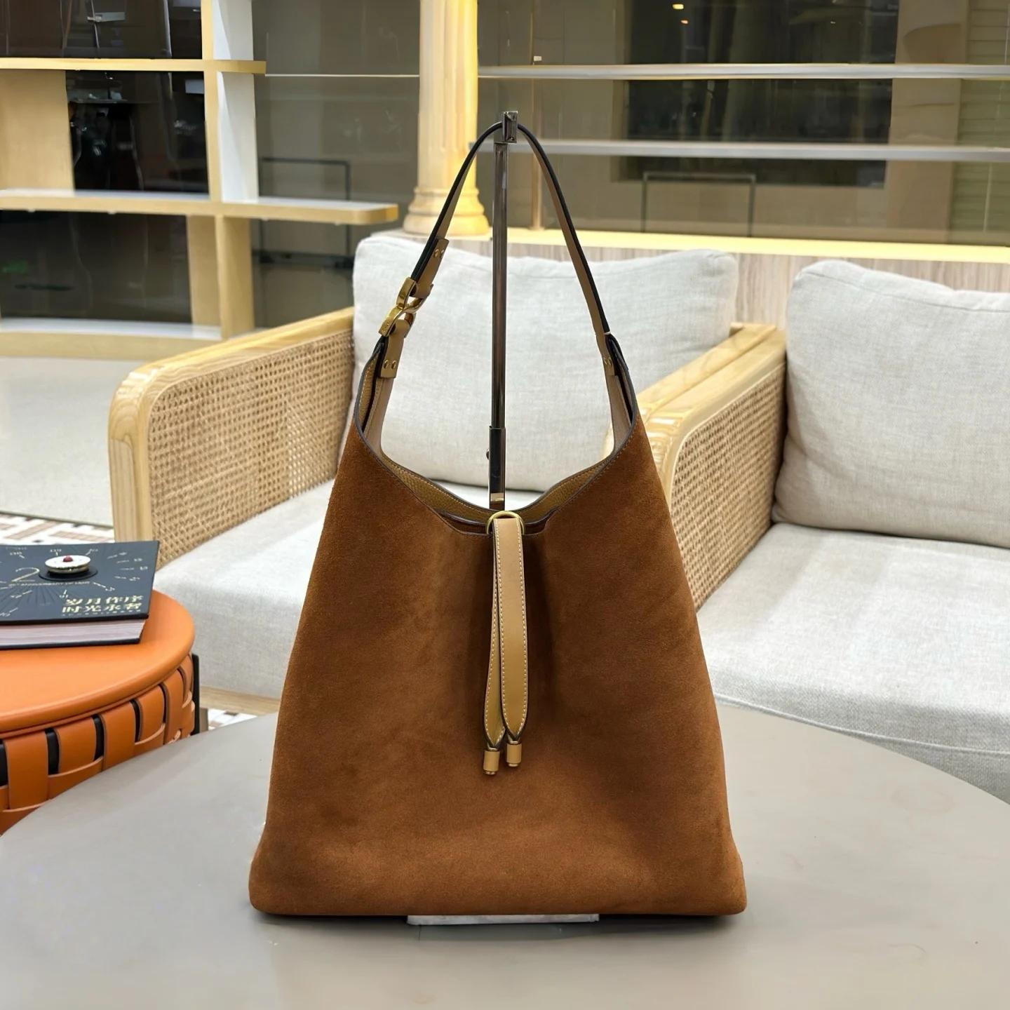 Sac Hobo en Daim 2026 Nouveau Sac à Bandoulière Grande Capacité en Cuir Véritable Souple pour Femme,