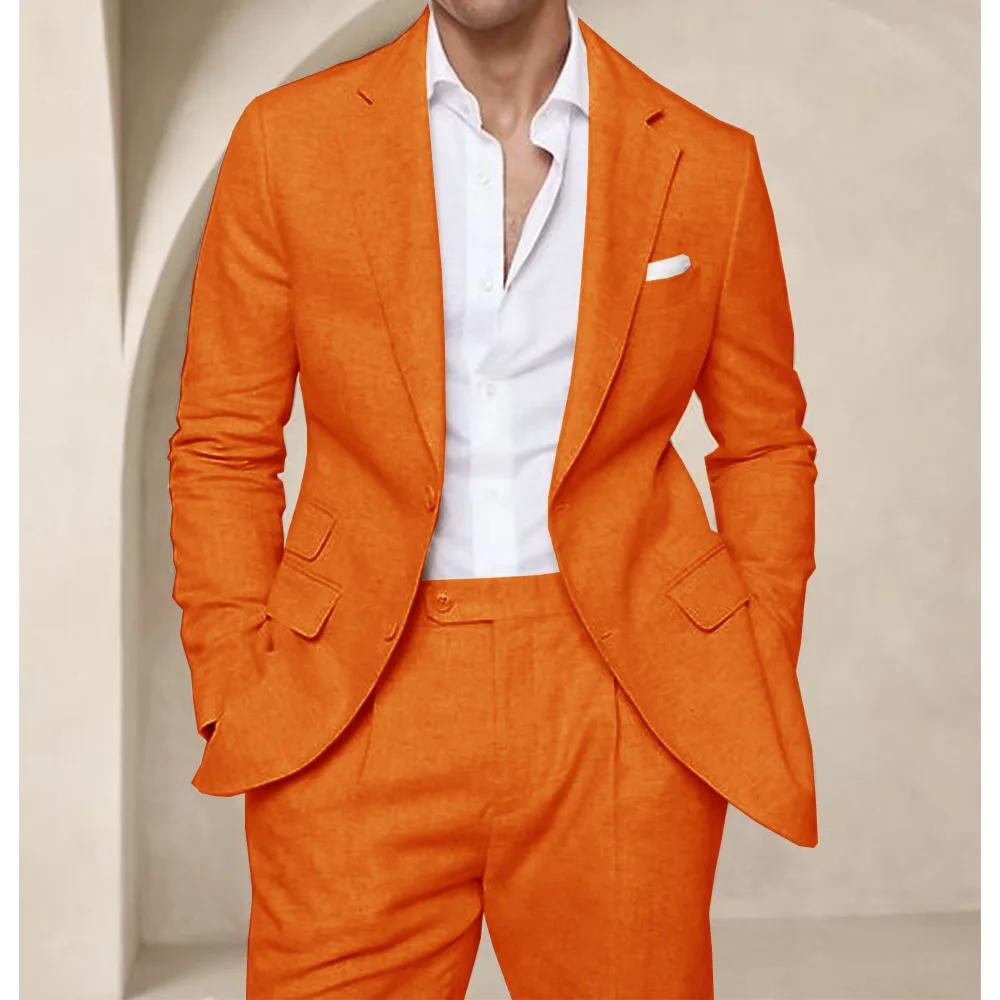 Costume deux pièces en lin pour hommes, Cool, respirant, élégant, mode, Design Slim, robe de mariée,