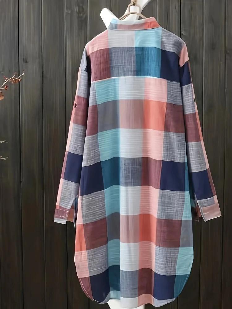 Chemisiers pour femmes grande taille 2025 nouvelle chemise ample à carreaux à rayures Vintage léger 