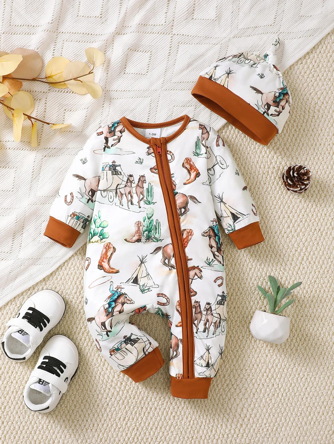 Barboteuse d'hiver pour nouveau-né garçon, imprimé ours, manches longues, boutonnée sur le devant, u