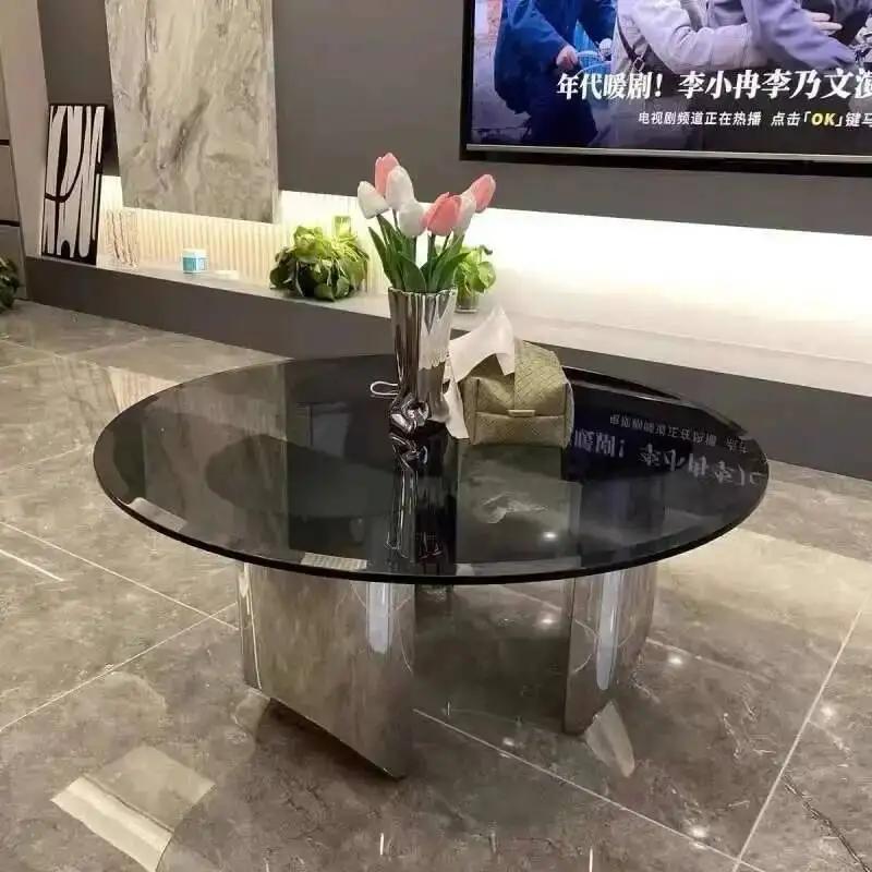 Table en verre trempé de luxe léger italien, Table basse moderne pour la maison, Table ronde créativ